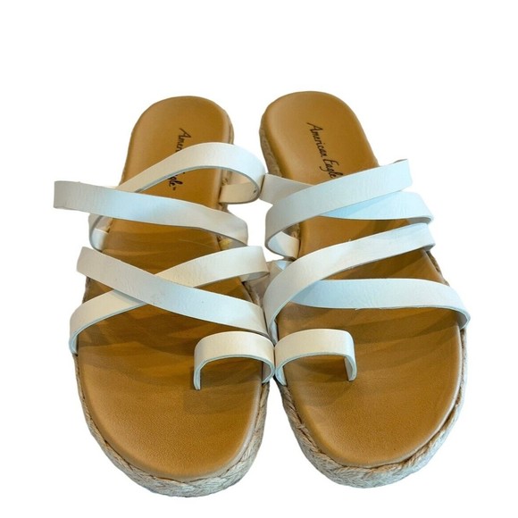 American Eagle white Sandal Slip On Burlap Rope Braid around sole Size 7 - Picture 2 of 3